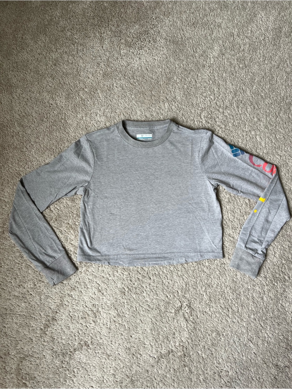 Columbia Gray Cropped Long Sleeve Tee with Color Accent
